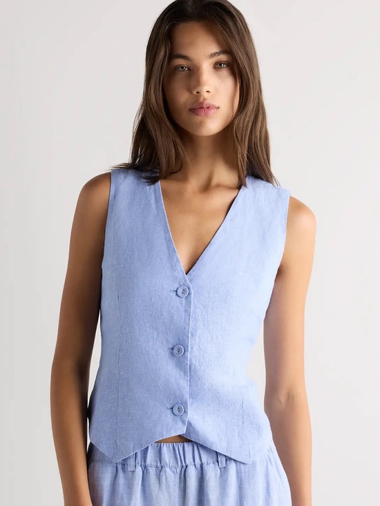 Quince Tops - Quince 100% European Linen Vest in French Blue